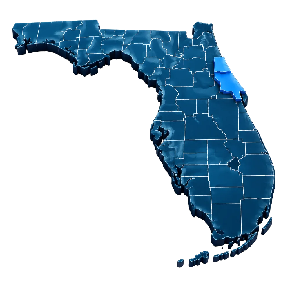 3D map of Florida with Tomco HVAC's service towns highlighted